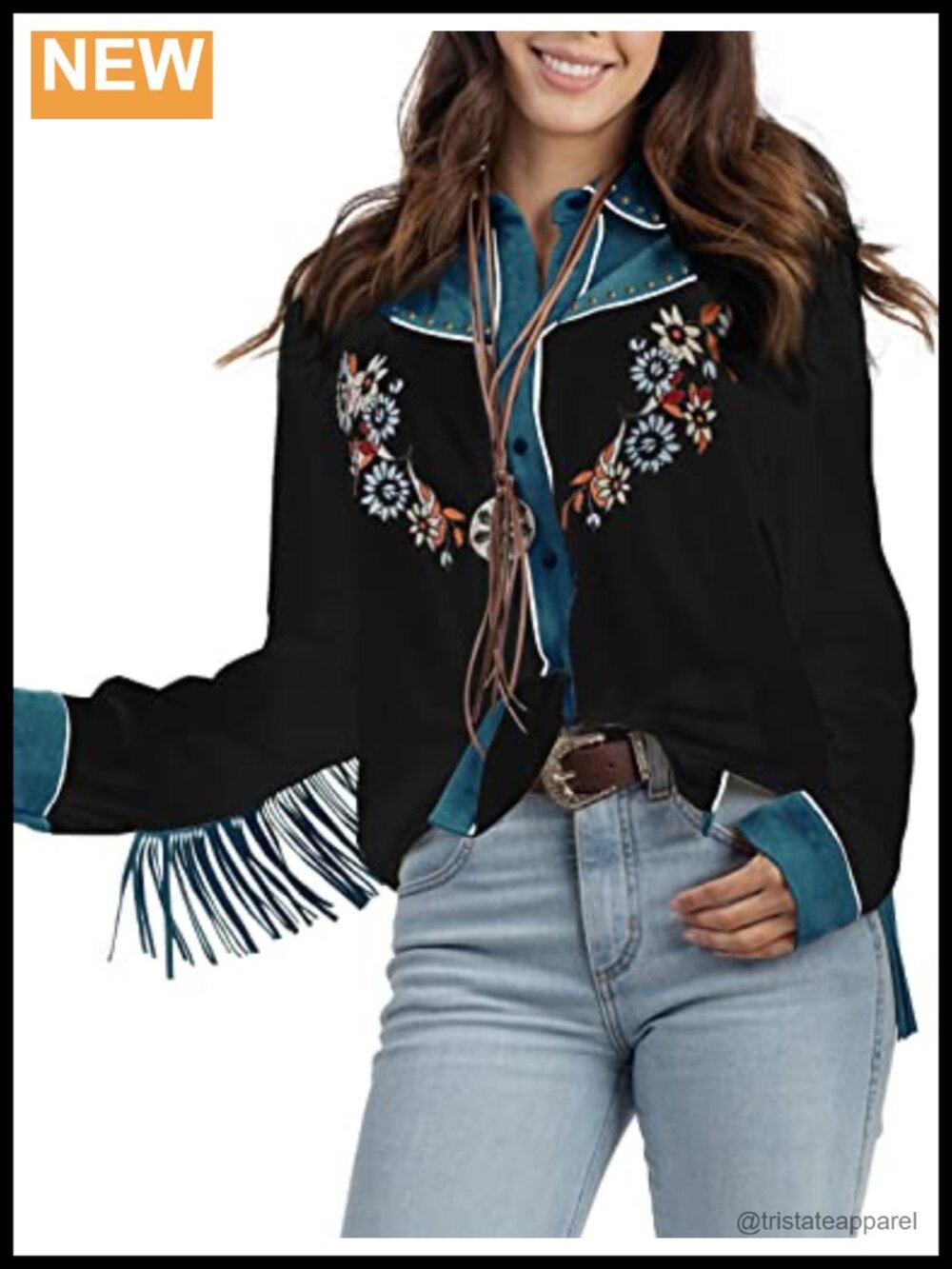 Western Embroidered Snap Shirt with Fringe Cowgirl Style